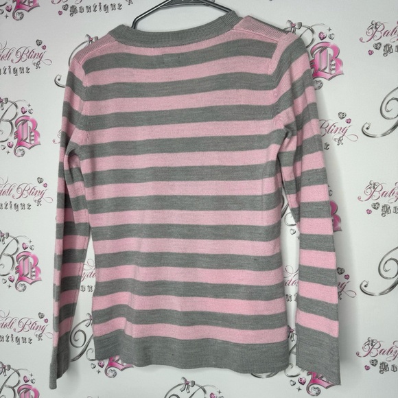 Haggar cardigan striped candy pink grey button up pockets soft sweater stripes - Picture 4 of 8